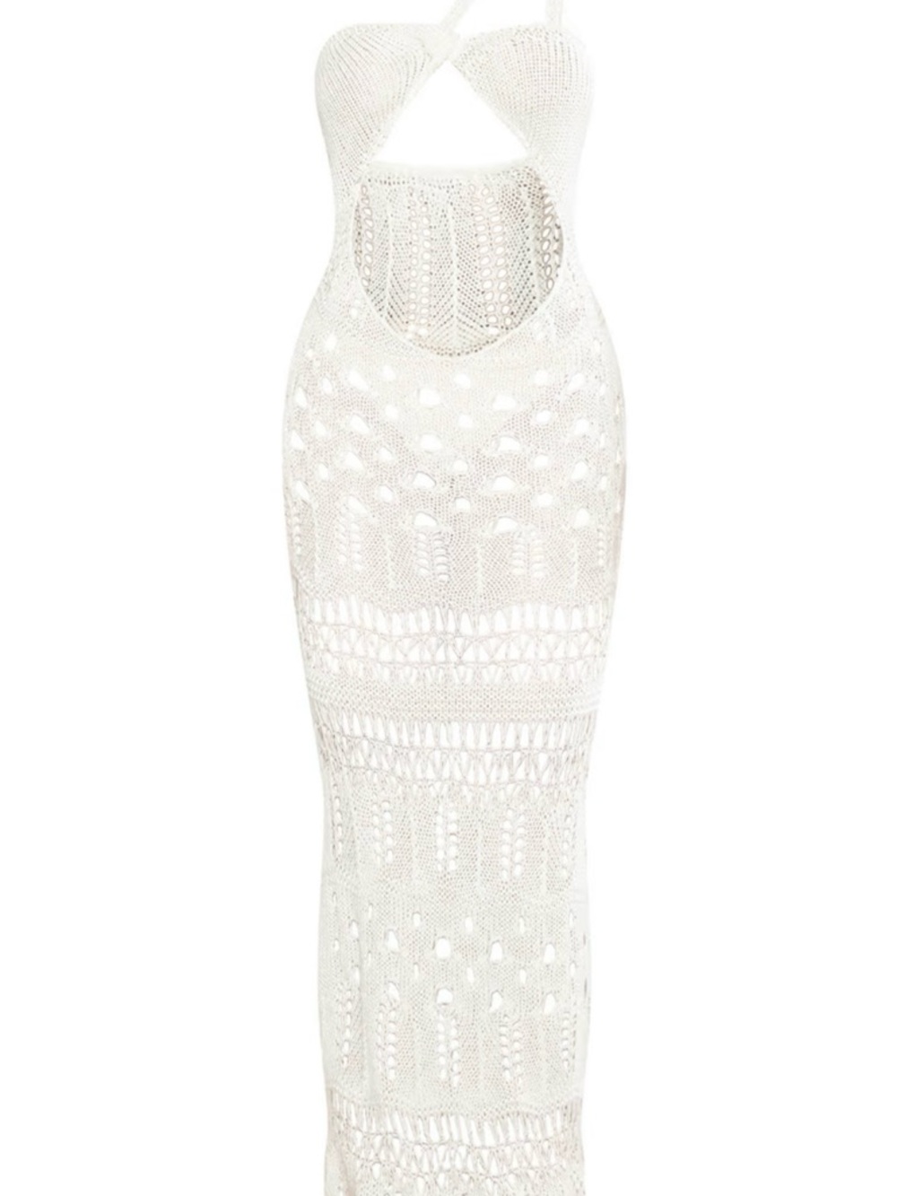 PrettyLittleThing Cream Crochet Cutout Maxi Dress